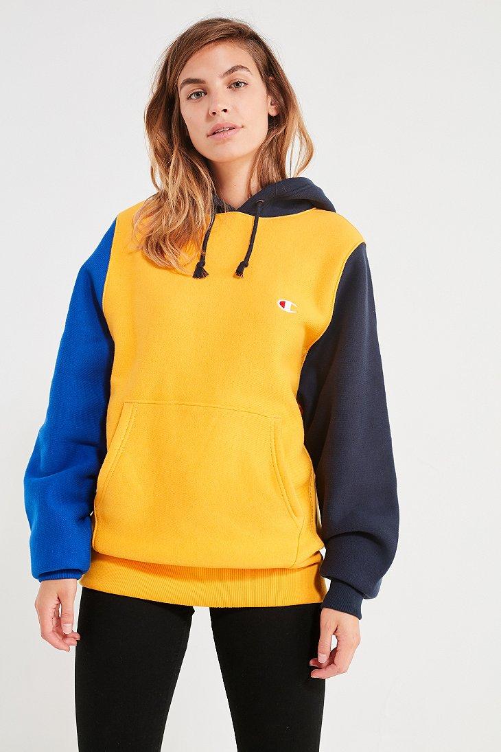 Champion blue outlet and yellow hoodie